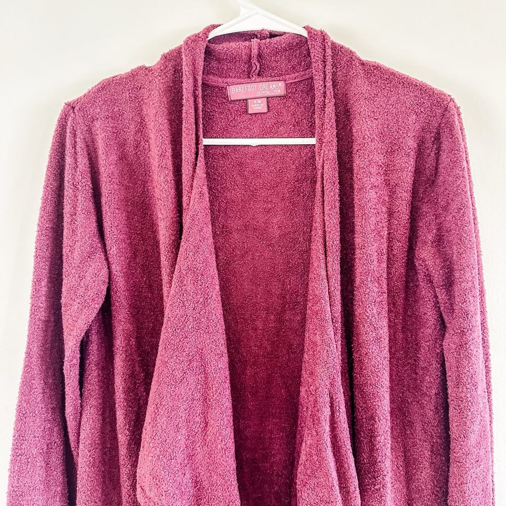 Women's Barefoot Dreams Cozy Chic Lite S/M Cardigan Burgundy Pockets Relax‎ NWOT - Picture 6 of 13